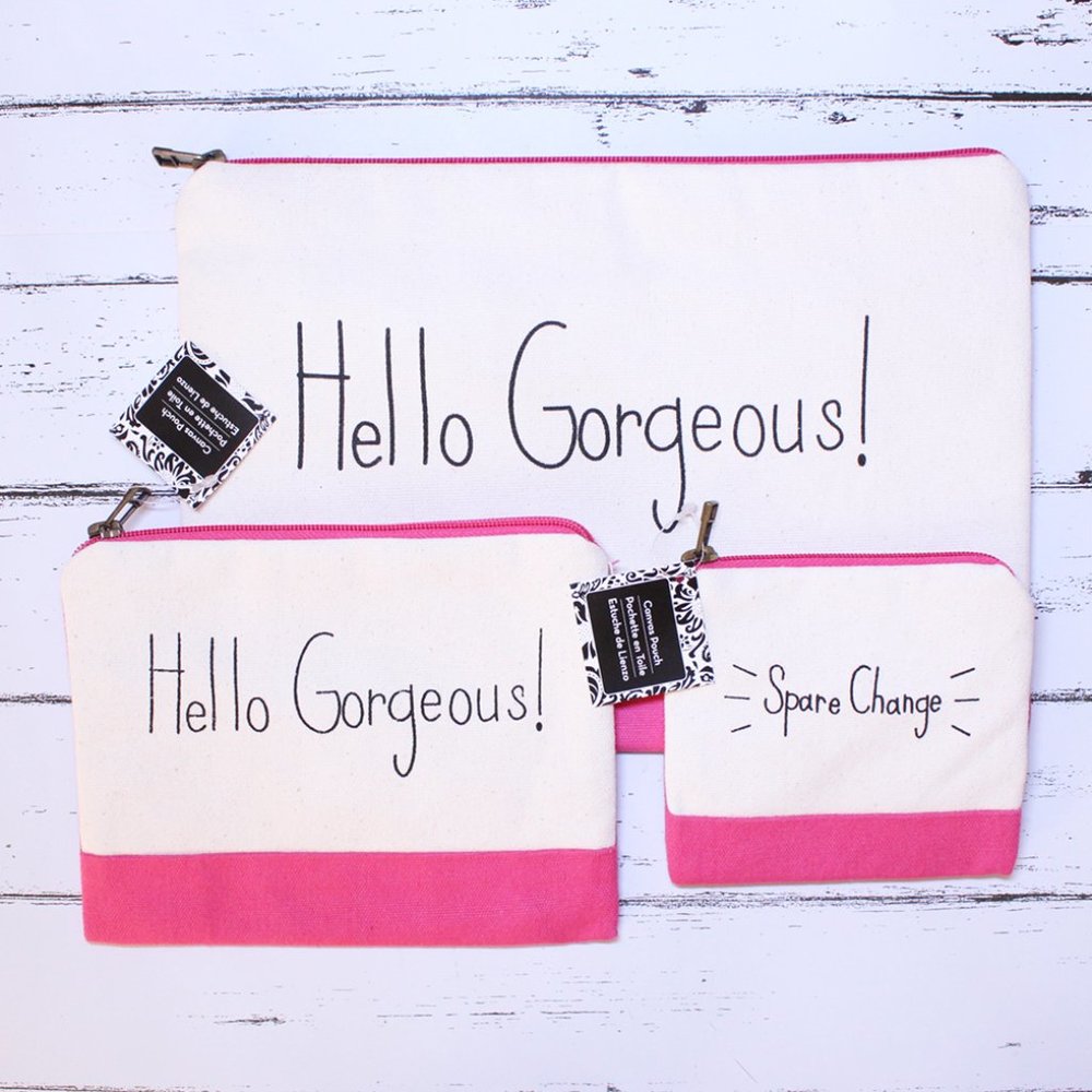 3 Pink Canvas 2 "Hello Gorgeous" & 1"Spare Change"